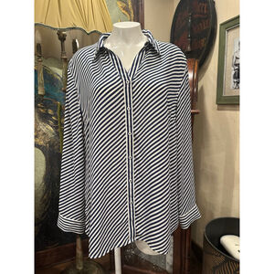 Talbots Women's Button Down Shirt XL Navy White Striped